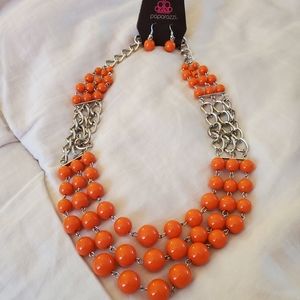 Paparazzi Orange and Silver Beaded Necklace NWT